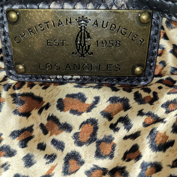 Christian Audigier Women's Double-Straps Large Logo Studs Satchel Shoulder Bag - Picture 9 of 13